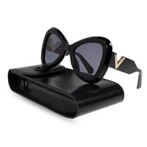 New! Valentino V GOLD III VLS 138A, Chic Black Sunglasses, Authentic